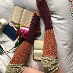 Peony and Moss Ombre and Wine Thigh High Socks